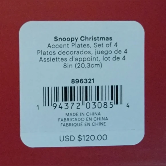 🎄 Lenox Snoopy “Happy Holidays” Accent Plates – Set of 4 – NIB 🎄 - Picture 6 of 11